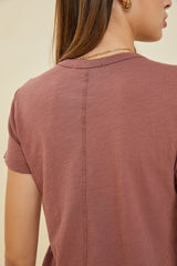 Burgundy Slub Knit Cropped T-Shirt