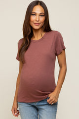 Burgundy Slub Knit Cropped Maternity T-Shirt