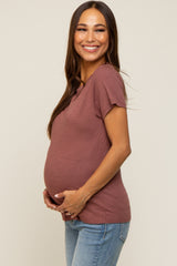 Burgundy Slub Knit Cropped Maternity T-Shirt