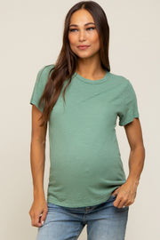 Green Slub Knit Cropped Maternity T-Shirt