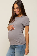 Grey Slub Knit Cropped Maternity T-Shirt