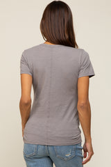 Grey Slub Knit Cropped Maternity T-Shirt