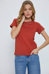 Rust Slub Knit Cropped Maternity T-Shirt