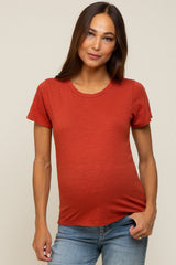 Rust Slub Knit Cropped Maternity T-Shirt