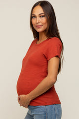 Rust Slub Knit Cropped Maternity T-Shirt