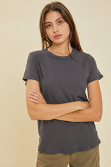 Charcoal Slub Knit Cropped T-Shirt