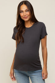 Charcoal Slub Knit Cropped Maternity T-Shirt