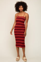 Rust Striped Rib Knit Midi Dress