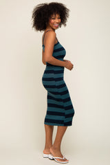 Teal Striped Rib Knit Midi Dress