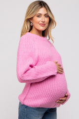 Pink Basic Chunky Knit Maternity Sweater