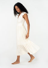 Cream Crochet Flutter Sleeve Button Down Maxi Dress