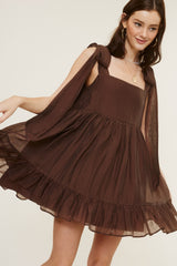 Brown Tie Shoulder Dress