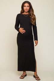 Black Rib Knit Long Sleeve Maternity Maxi Dress