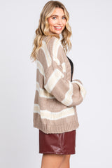 Taupe Striped Open Knit Cardigan