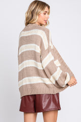 Taupe Striped Open Knit Cardigan