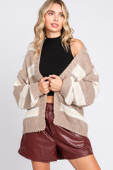 Taupe Striped Open Knit Cardigan