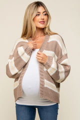 Taupe Striped Open Knit Maternity Cardigan