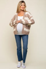 Taupe Striped Open Knit Maternity Cardigan