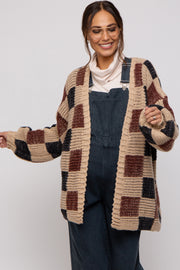 Black Checkered Oversized Maternity Cardigan