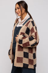 Black Checkered Oversized Maternity Cardigan