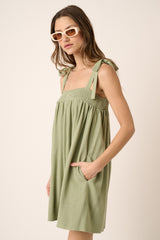 Sage Tie Detail Smocked Neckline Wide Leg Romper