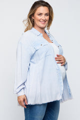 Light Blue Button Up Fringe Hem Maternity Plus Top