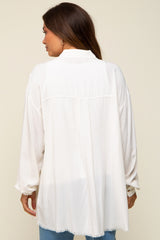 Ivory Collared Button Front Raw Hem Maternity Top