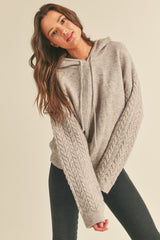 Taupe Mixed Knit Hooded Sweater