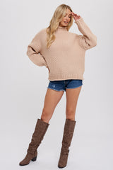 Beige Chunky Knit Mock Neck Sweater