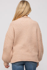 Beige Chunky Knit Mock Neck Maternity Sweater