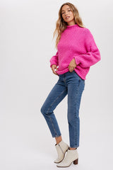 Fuchsia Chunky Knit Mock Neck Sweater