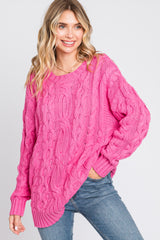 Pink Chunky Cable Knit Maternity Sweater