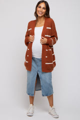 Rust Striped Chunky Knit Maternity Cardigan