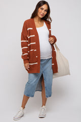 Rust Striped Chunky Knit Maternity Cardigan