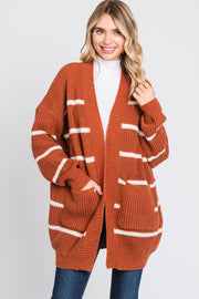 Rust Striped Chunky Knit Cardigan