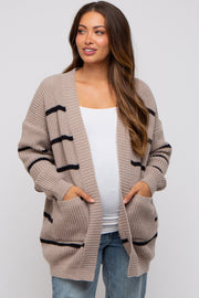 Mocha Striped Chunky Knit Maternity Cardigan