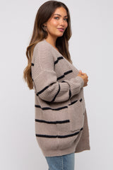 Mocha Striped Chunky Knit Maternity Cardigan