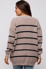 Mocha Striped Chunky Knit Maternity Cardigan