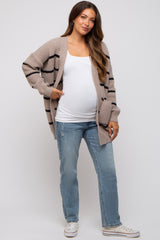 Mocha Striped Chunky Knit Maternity Cardigan