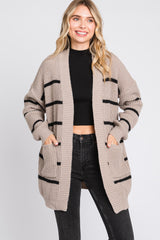 Mocha Striped Chunky Knit Maternity Cardigan