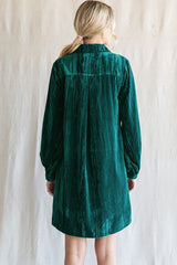 Teal Velour Button Up Dress