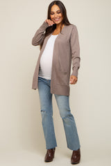 Taupe Basic Open Front Maternity Cardigan