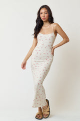 Cream Floral Ribbed Maxi Dress