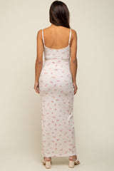 Cream Floral Ribbed Maternity Maxi Dress