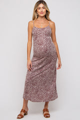 Burgundy Floral Sleeveless Maternity Maxi Dress