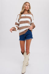 Mocha Fuzzy Soft Striped Sweater