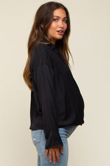 Black Draped Wrap Collared Maternity Top