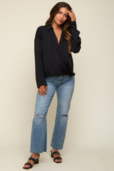 Black Draped Wrap Collared Maternity Top