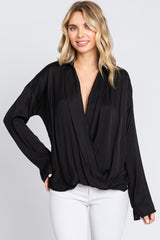 Black Draped Wrap Collared Maternity Top