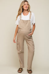 Beige Cargo Pocket Maternity Denim Overalls